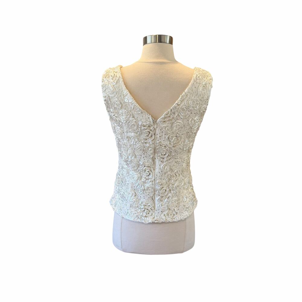 Vintage Alex Evenings Ivory Rosette Sequin Evening Top Size M - Picture 5 of 8